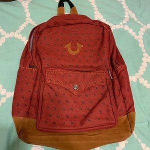 Red True Religion logo backpack